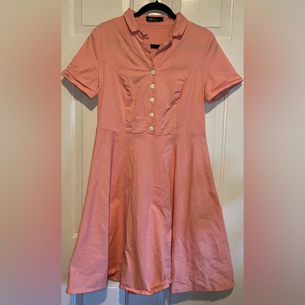 Womens Wedtrend Pink Peach Size XL Vintage Style Heart Button Swing Dress Cotton